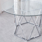 Steve Silver Escondido 48 Round Dining Table, Mid-Century Modern Glass Top, Chrome Base, Ideal for Kitchen/Dining Room