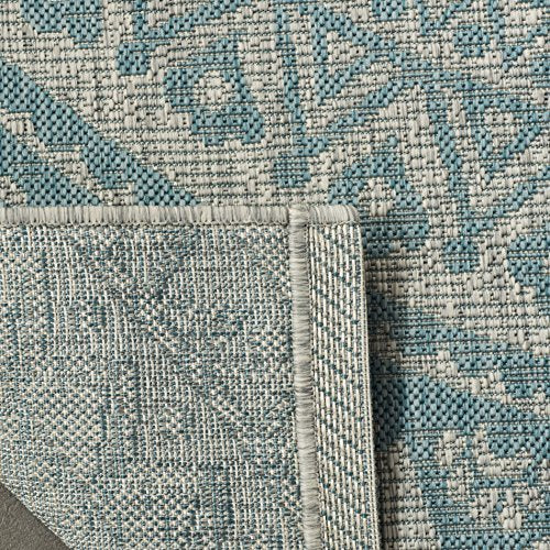 Safavieh Courtyard Collection 4' X 5'7' Grey / Aqua Cy8734 Indoor/ Outdoor Waterproof Easy Cleaning Patio Backyard Mudroom Accent Rug