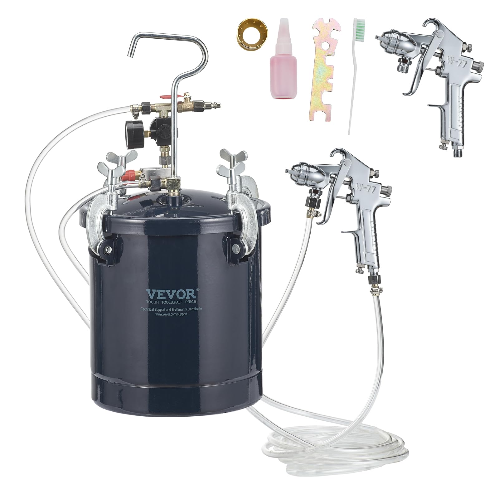 VEVOR Spray Paint Pressure Pot Tank, 10L/2.5gal Air Paint Pressure Pot, 1.5mm+4mm Two Nozzles Two Spray Paint Guns for Industry 