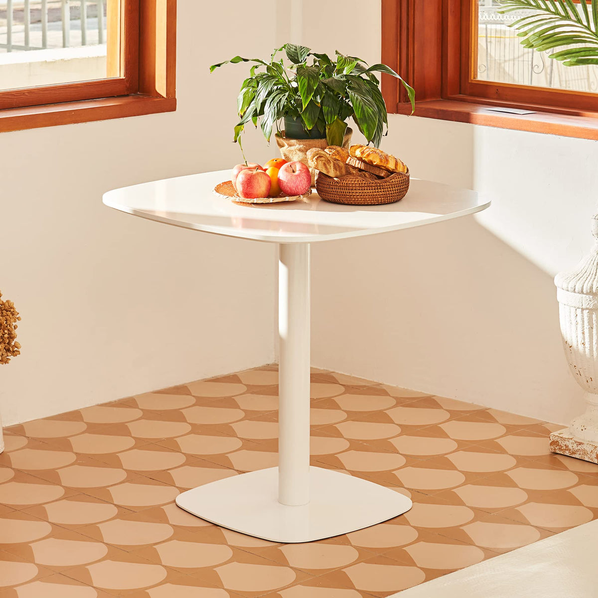 Vonluce Modern Square Dining Table For 2 And 4 Person, 32 Inch Small Pedestal Kitche Dinner Table, Mid Century Style With 220Lb Capacity, White
