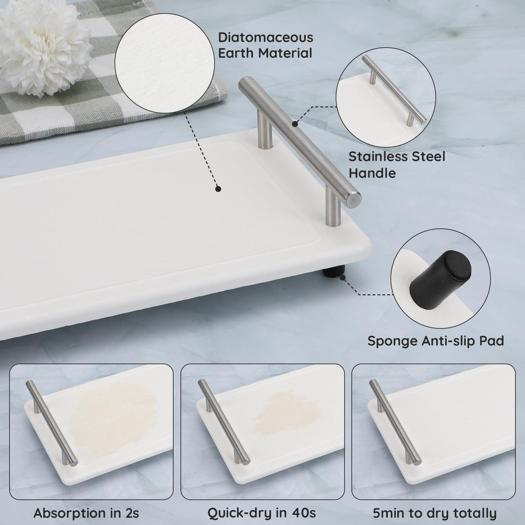 Segbeauty 12X6In Quick Dry Stone Sink Tray, Water Absorbent Instant Drying Diatomite Tray For Sink, Bathroom Tray Countertop Org
