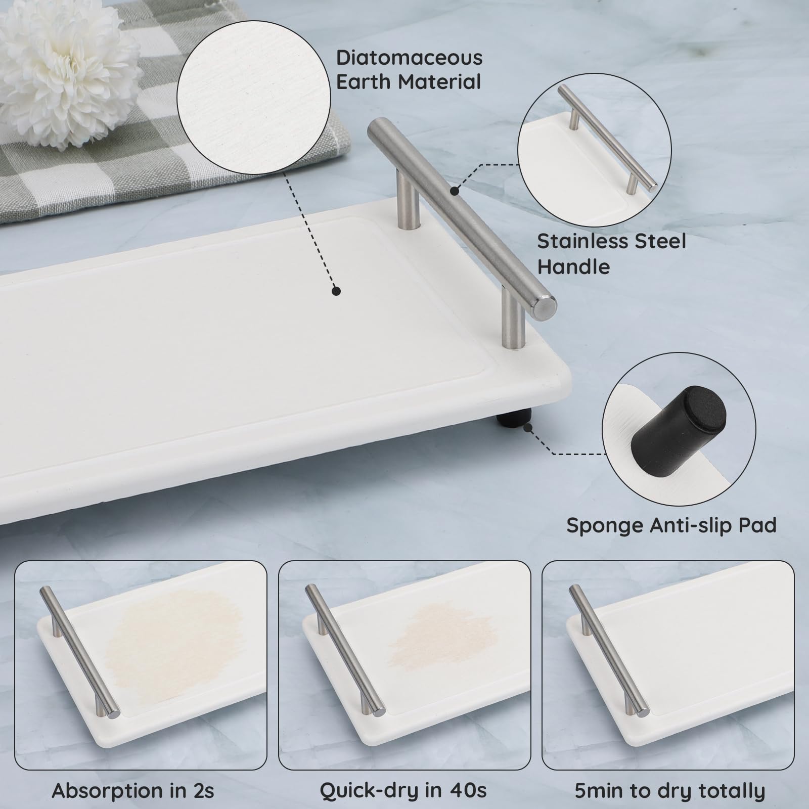 Segbeauty 12X6In Quick Dry Stone Sink Tray, Water Absorbent Instant Drying Diatomite Tray For Sink, Bathroom Tray Countertop Org