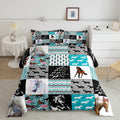 Horse Bedding,Western Farmhouse Horse Comforter Set For Girls Twin Bed,Boho Arrow Teal Zebra Stripe Comforter For Kids Boys Wome