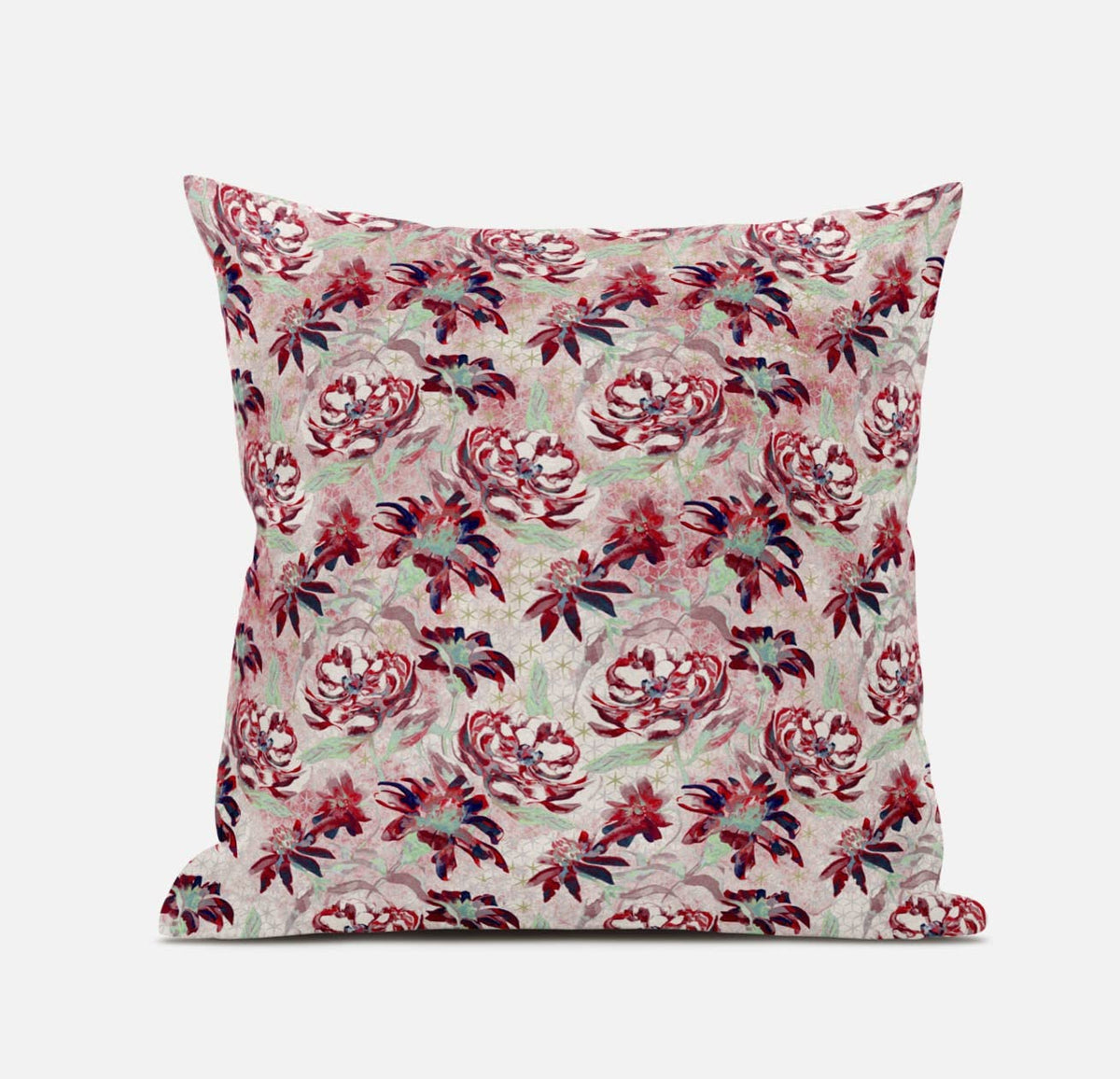 HomeRoots Yellow Pink 16' Red White Roses Zippered Suede Throw Pillow