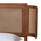 Baxton Studio Eridian Mid-Century Modern Walnut Brown Finished Wood and Natural Rattan Queen Size Platform Bed