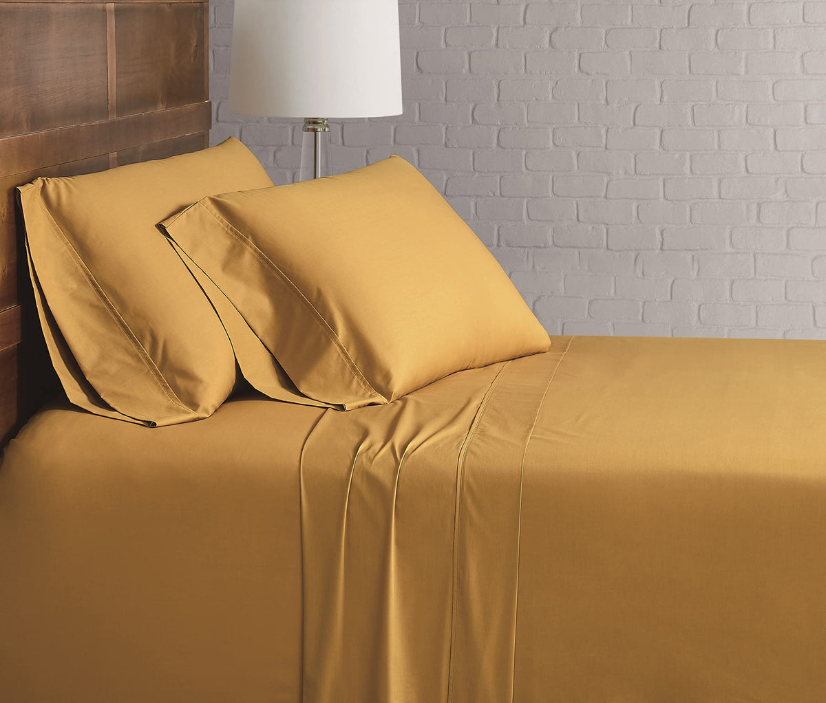 Brooklyn Loom Solid Cotton Percale Mustard Full Sheet Set, Yellow