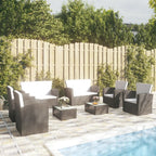 vidaXL 8 Piece Patio Sofa Set - Black Poly Rattan Sectional Lounge Furniture with Cushions & Glass Table