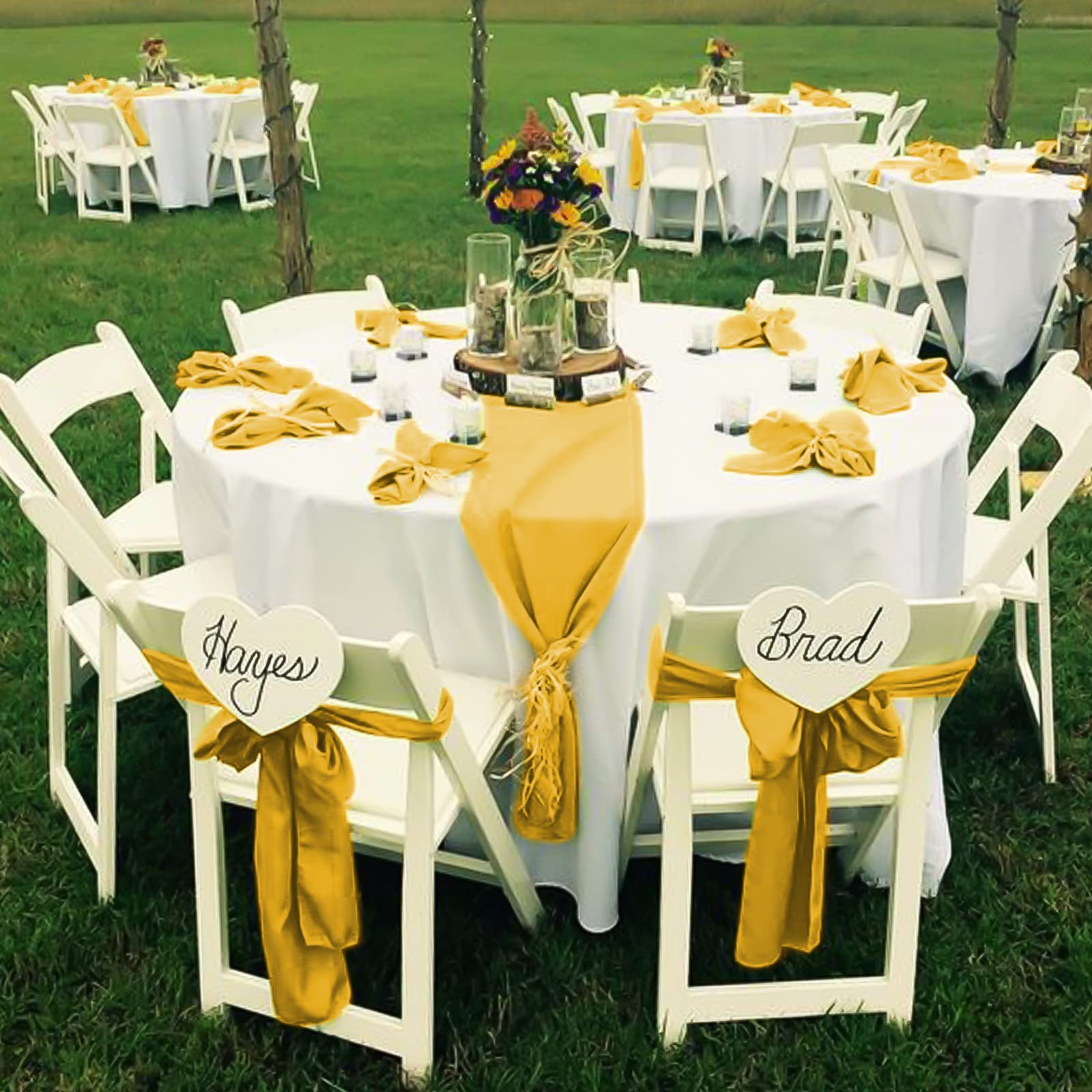 Fani 60 Pcs Gold Satin Chair Sashes Bows Universal Chair Cover For Wedding Reception Restaurant Event Decoration Banquet,Party,Hotel Event Decorations (7 X 108 Inch)