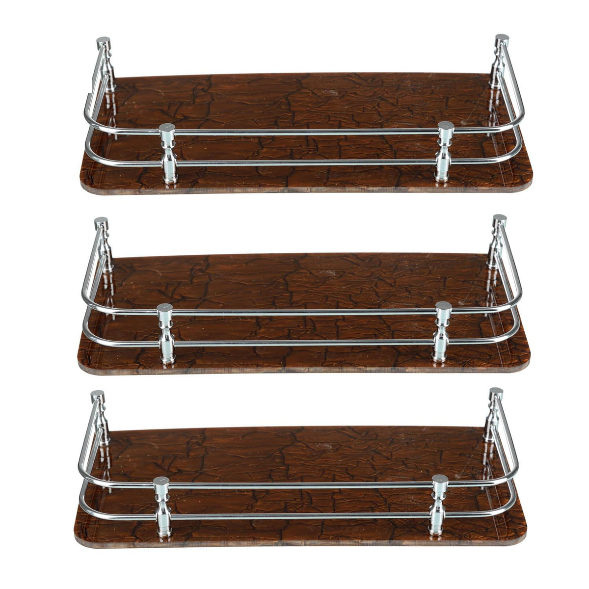 STIMULUS Acrylic Bathroom Corner Shelf | Rack Wall Storage Boat Shelf 5x12 inch (12.5x30 cm) Set of 3 pcs Brown