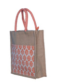 ABV Lunch Bag, Jute Bag, Printed Designer Bag, Gift Bag, Muti Purpose Bag (Peach Color)