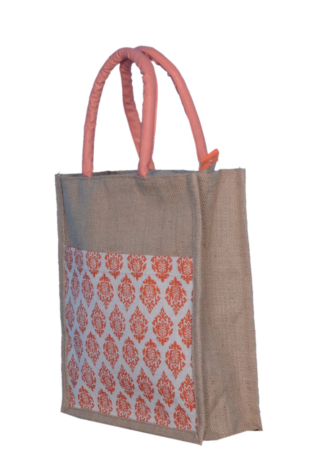 ABV Lunch Bag, Jute Bag, Printed Designer Bag, Gift Bag, Muti Purpose Bag (Peach Color)
