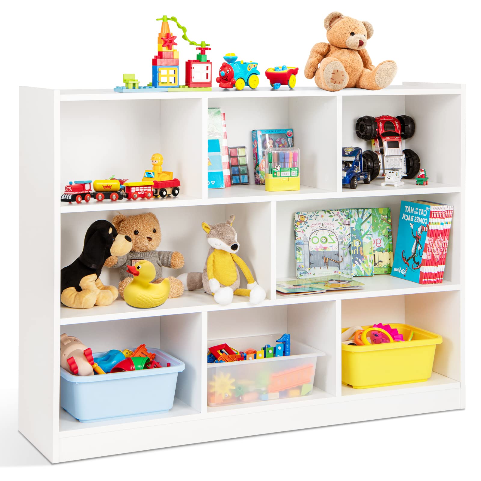 Honey Joy Kids Storage Organizer, 8-Section Wooden Display Shelf For Classroom, Playroom, Nursery, Kindergarten