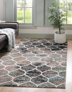 Unique Loom Trellis Frieze Collection Area Rug - Rounded (10' X 13', Blue Multi/ Ivory)