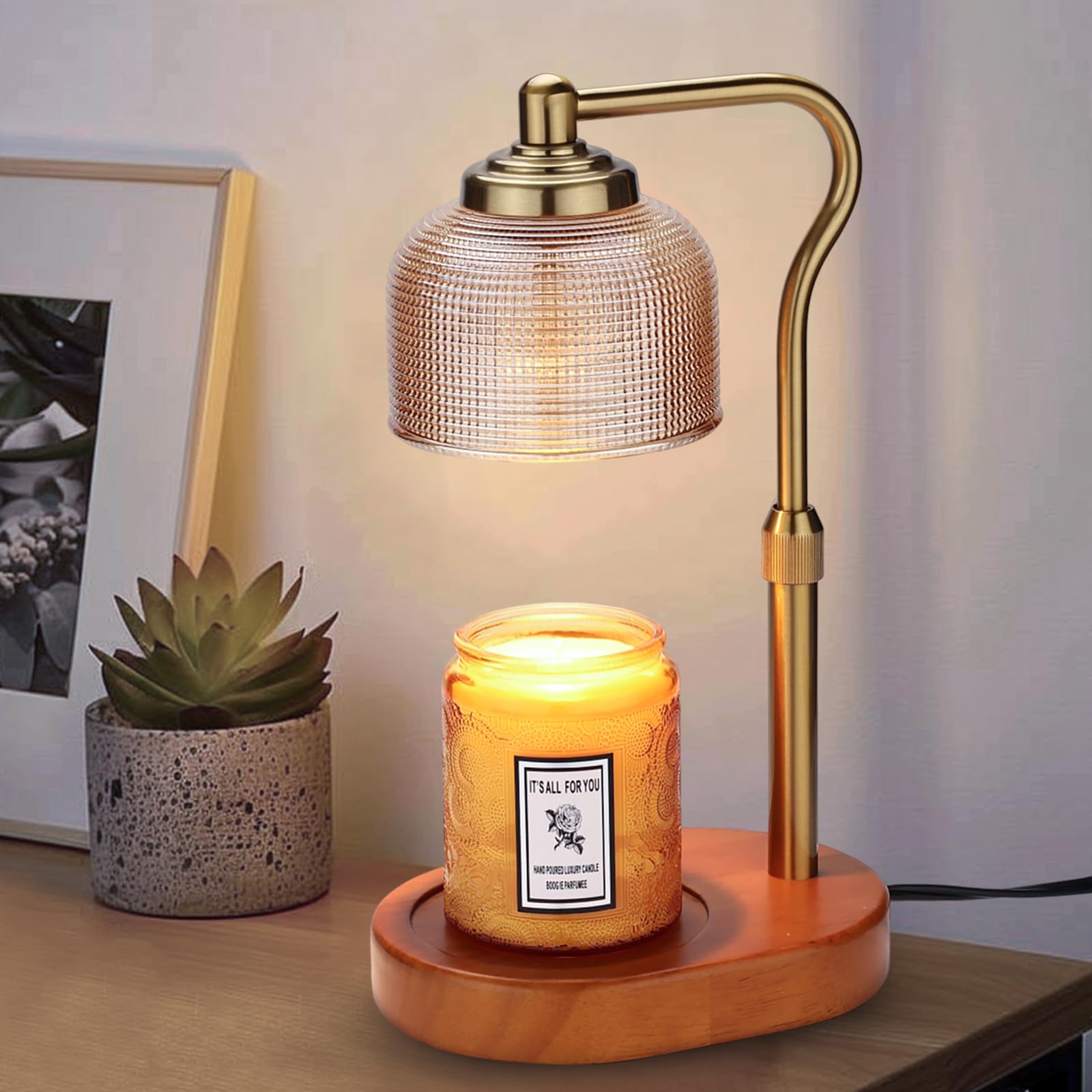 Candle Warmer Lamp, Electric Candle Warmer with Timer, Dimmable Candle Lamp Warmer with 3 Bulbs Height Adjustable Wax Melt Warme