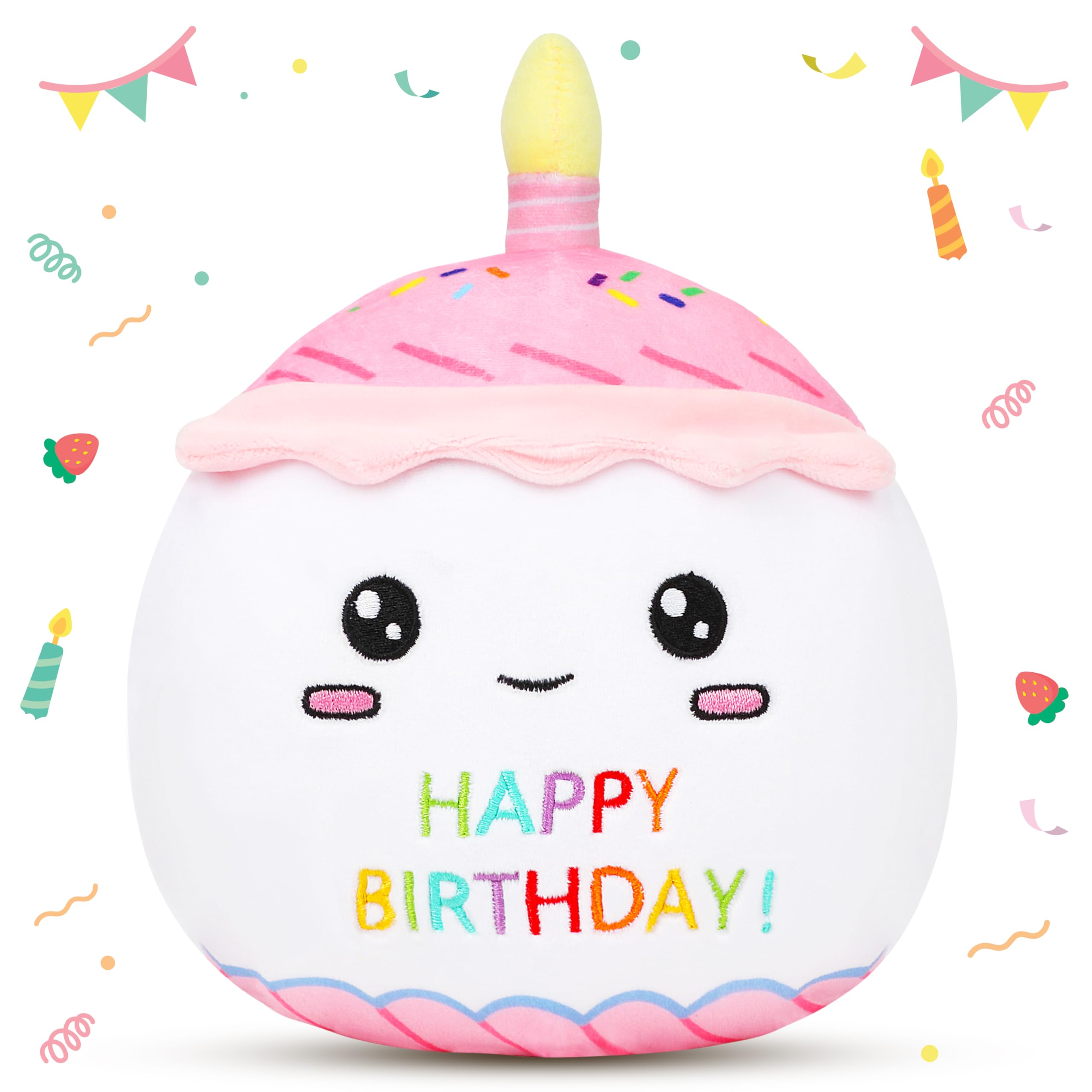 Easfan Birthday Cake Plush Pillow Soft Plush Toy Kawaii Stuffed Animal Home Room Decoration Birthday Gifts For Kids Toddlers
