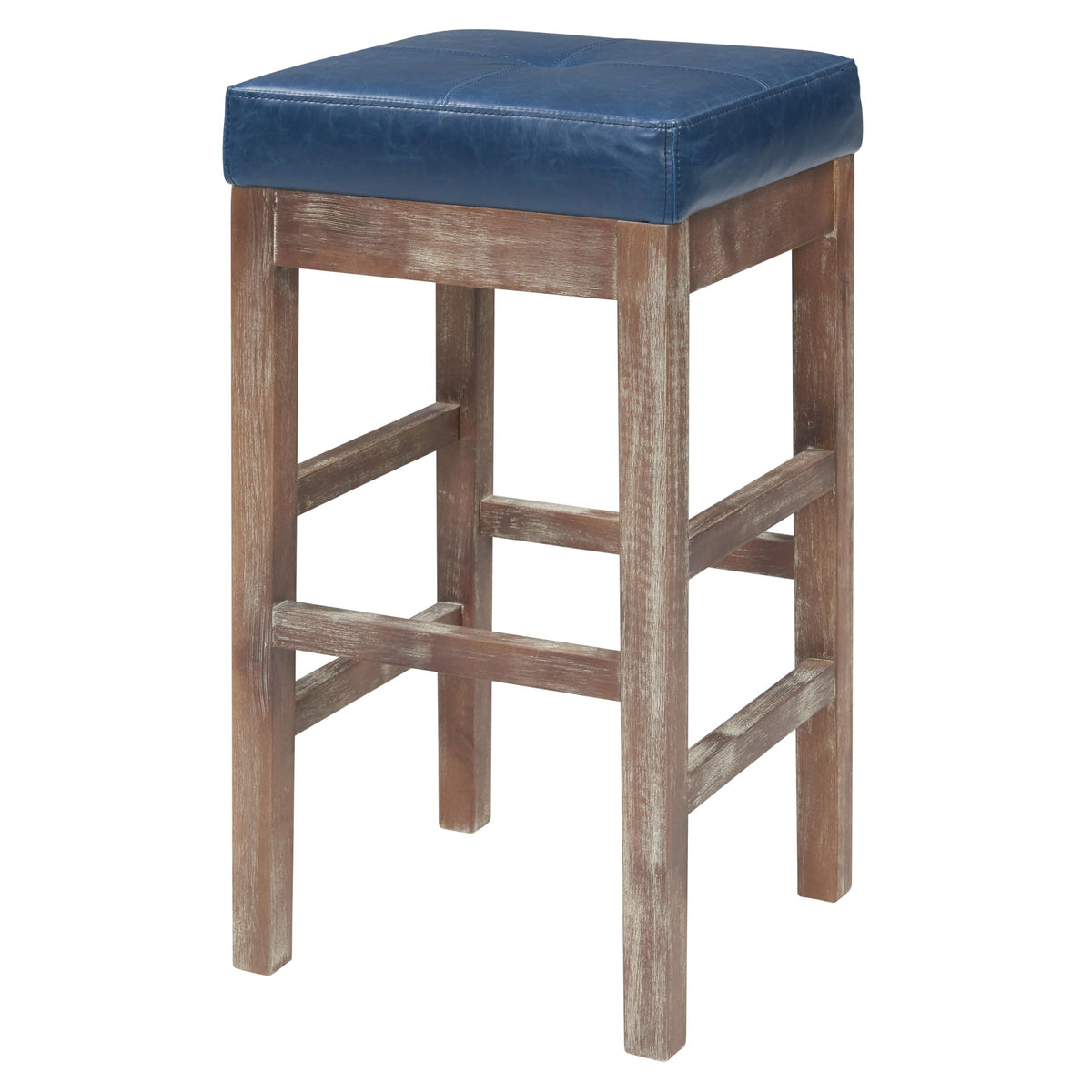 New Pacific Direct Valencia Backless Bonded Leather Counter Stool 27&quot;,Distressed Brown Legs,Vintage Blue