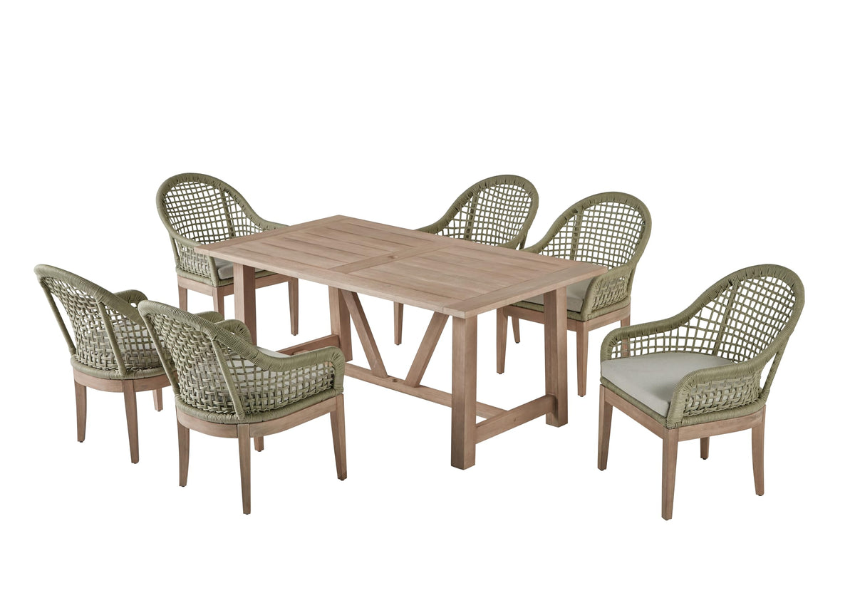 Best Quality Furniture D1008 Outdoor Dining Set, 1 Table + 6 Chairs, Light Oak