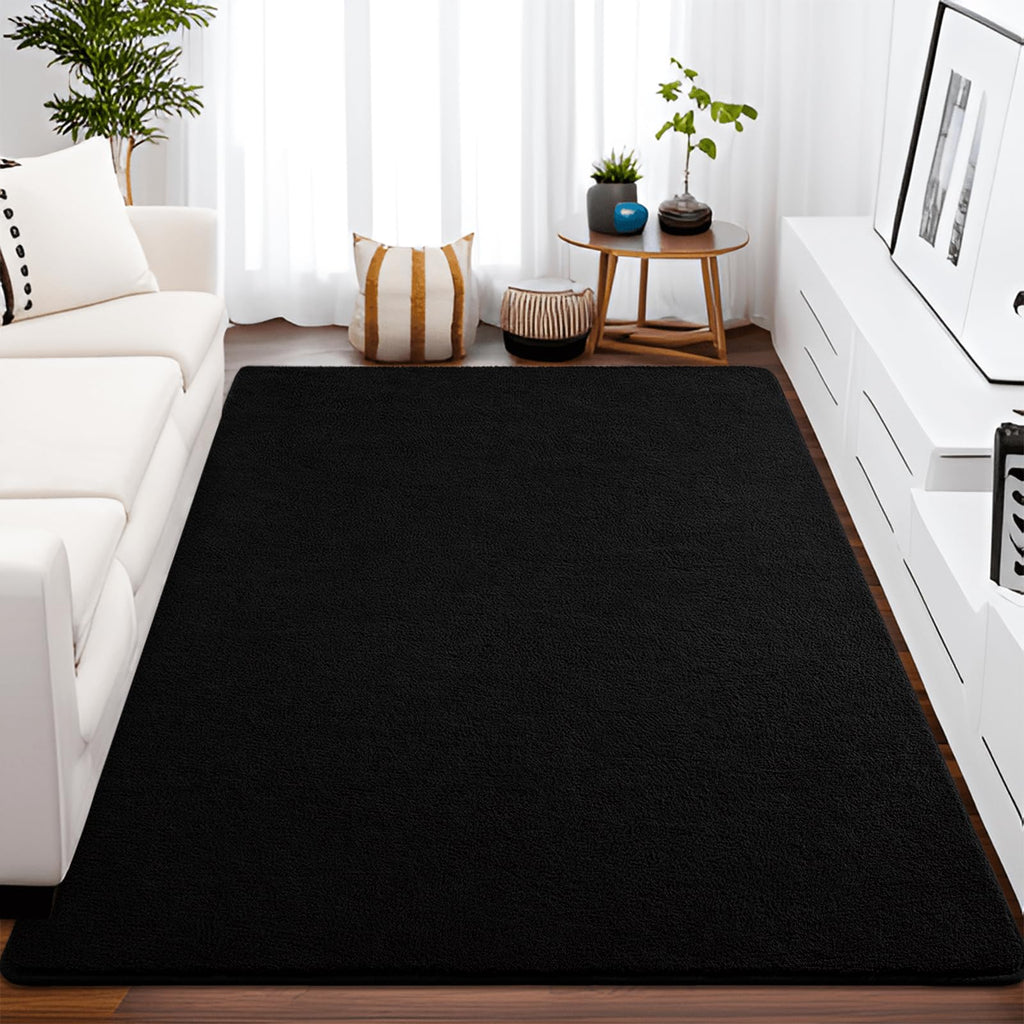 Larhom Large Modern Area Rugs For Bedroom Living Room, 6X9 Feet Black Rug, Thickened Memory-Foam Indoor Carpets, Minimalist Rug