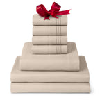 Mellanni Split King Sheet Set - 7-Piece Iconic Collection Bedding, (Including 4 Pillowcases), 16-Inch Deep Pocket, Easy Care, Extra Soft, Cooling Sheets, Brushed Microfiber - Beige