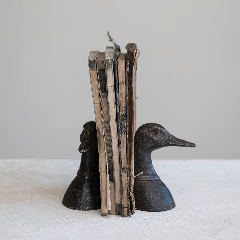 Creative Co-Op Decorative Distressed Cast Metal Duck Head Bookends, Black, Set Of 2