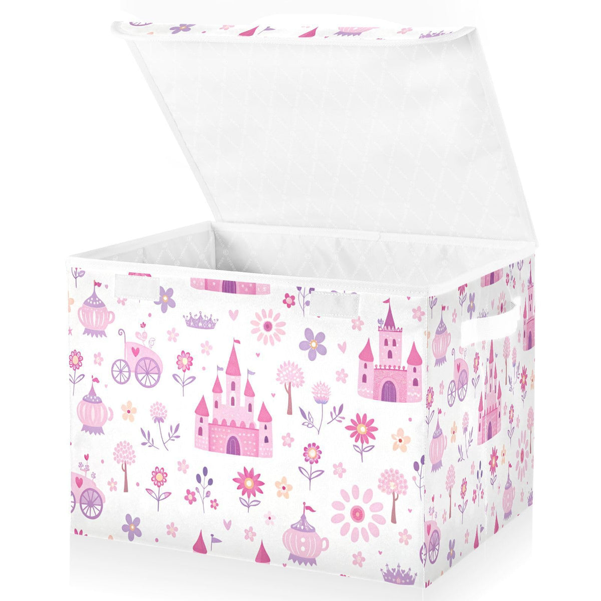 CZXW Princess Storyland Castles Fabric Storage Bin with Lid, Collapsible Basket with Handles, Shelf Cube Closet Organizer for Ho