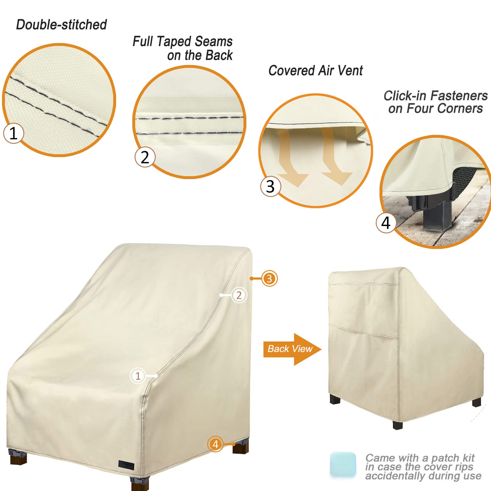 Nettypro Patio Chair Covers For Outdoor Furniture 4 Pack, Waterproof Heavy Duty Lawn Patio Furniture Cover Deep Seat Dining Chair Covers, 30W X 33D X 34H Inches, Beige
