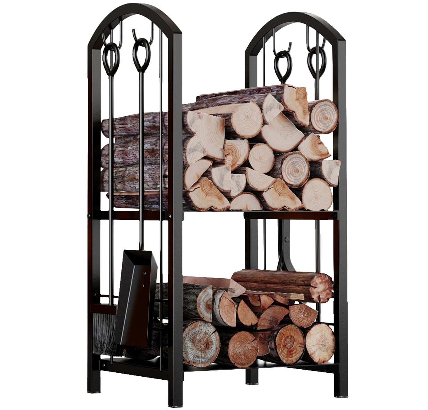 Fire Beauty Fireplace Firewood Log Rack 5-Piece Storage Logs Holder With Tools Set With 4 Tools Set Fireside Holders Wood Lumber
