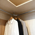 90 Degree Corner Closet Rod for LShaped Wardrobes, Curved Stainless Steel Clothes Bar, SpaceSaving Hanging Pole with Support B