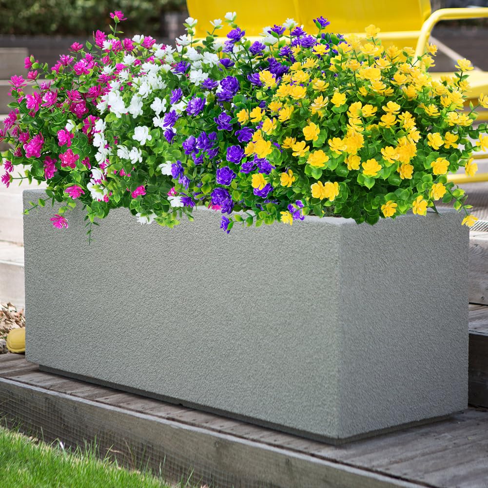 Klemoo 8 Bundles Outdoor Artificial Fake Flowers Uv Resistant No Fade Boxwood Faux Plastic Shrubs Plants For Garden Patio Porch