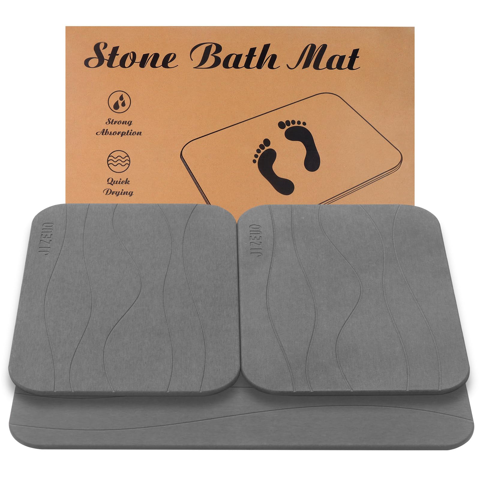 JIZEUO Stone Bath Mat, Set of 3,Diatomaceous Earth Shower Mat, Non-Slip Super Absorbent Quick Drying Bath Mat for Bathroom Floor