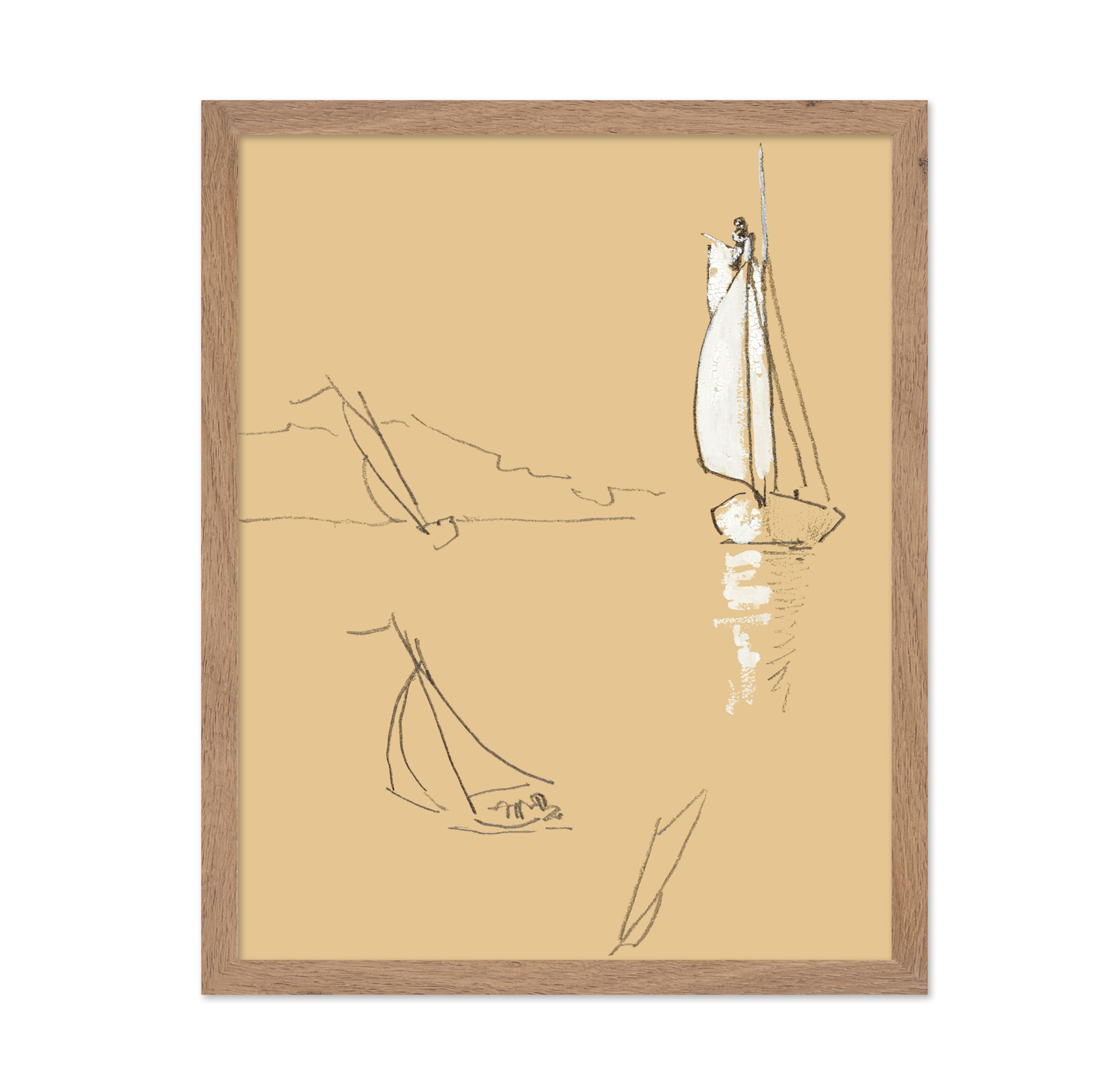 Poster Master Vintage Minimalist Poster - Retro Drawing Print - Gift for Artist, Friend - Four Sketches Of Sloop Sailing Boats, 