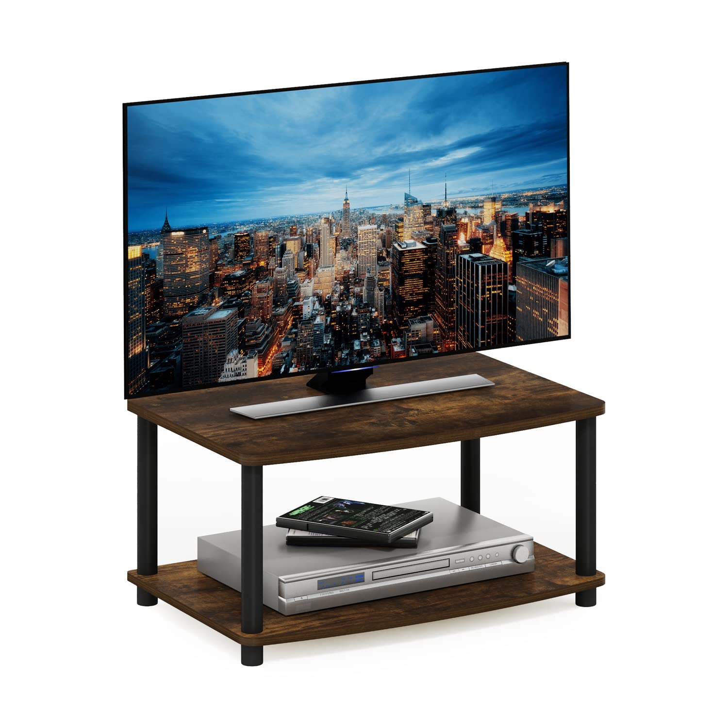 Furinno Turn-N-Tube No Tools 2-Tier Elevated TV Stand, Amber Pine/Black