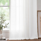 Jinchan Linen Blend White Curtains 96 Inches Long For Living Room Farmhouse Rod Pocket Back Tab Light Filtering Window Drapes For Bedroom Curtains Off White 2 Panels
