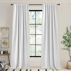 Nicetown Faux Linen Greyish White Curtains For Bedroom, Rod Pocket/Back Tab/Hook Belt Room Darkening Thermal Curtains Noise Redu