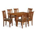 East West Furniture MLPO7-SBR-C Milan 7 Piece Dinette Set Consist of a Rectangle Room Table with Butterfly Leaf and 6 Linen Fabric Upholstered Dining Chairs, 36x54 Inch, Saddle Brown