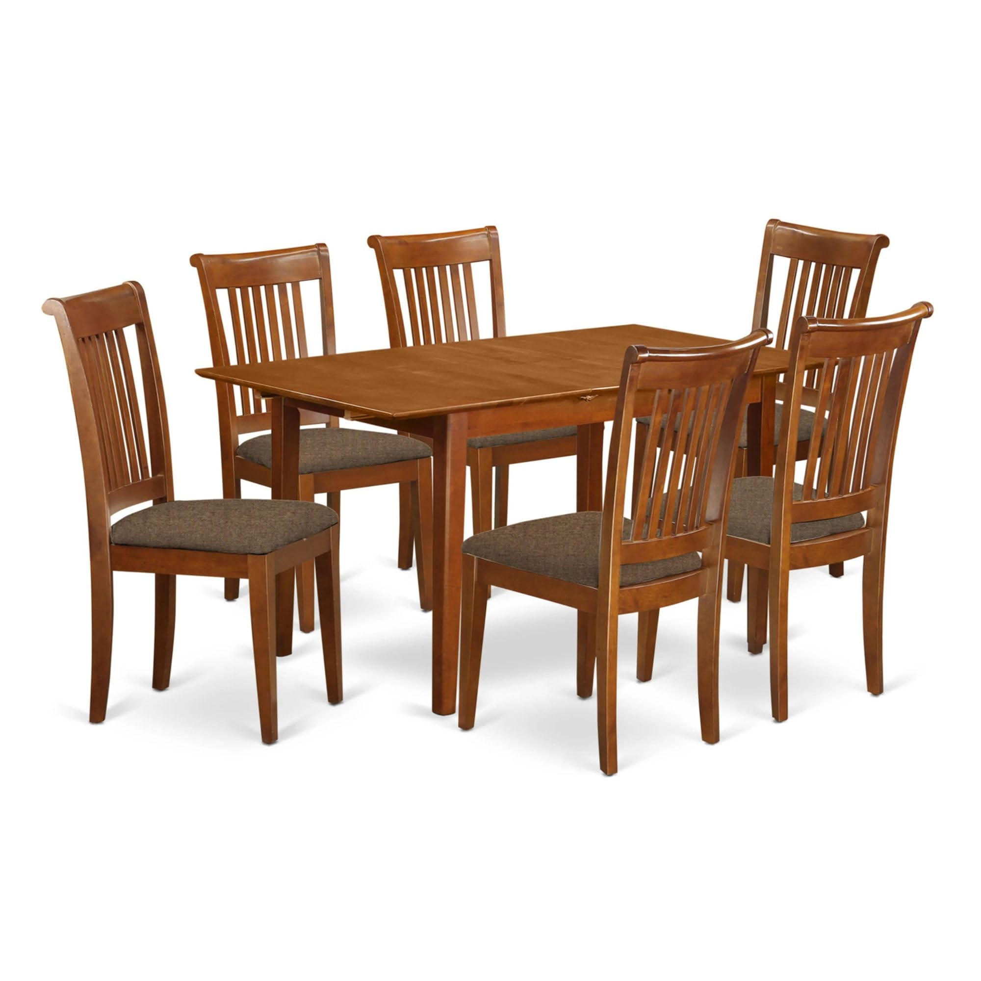 East West Furniture MLPO7-SBR-C Milan 7 Piece Dinette Set Consist of a Rectangle Room Table with Butterfly Leaf and 6 Linen Fabric Upholstered Dining Chairs, 36x54 Inch, Saddle Brown