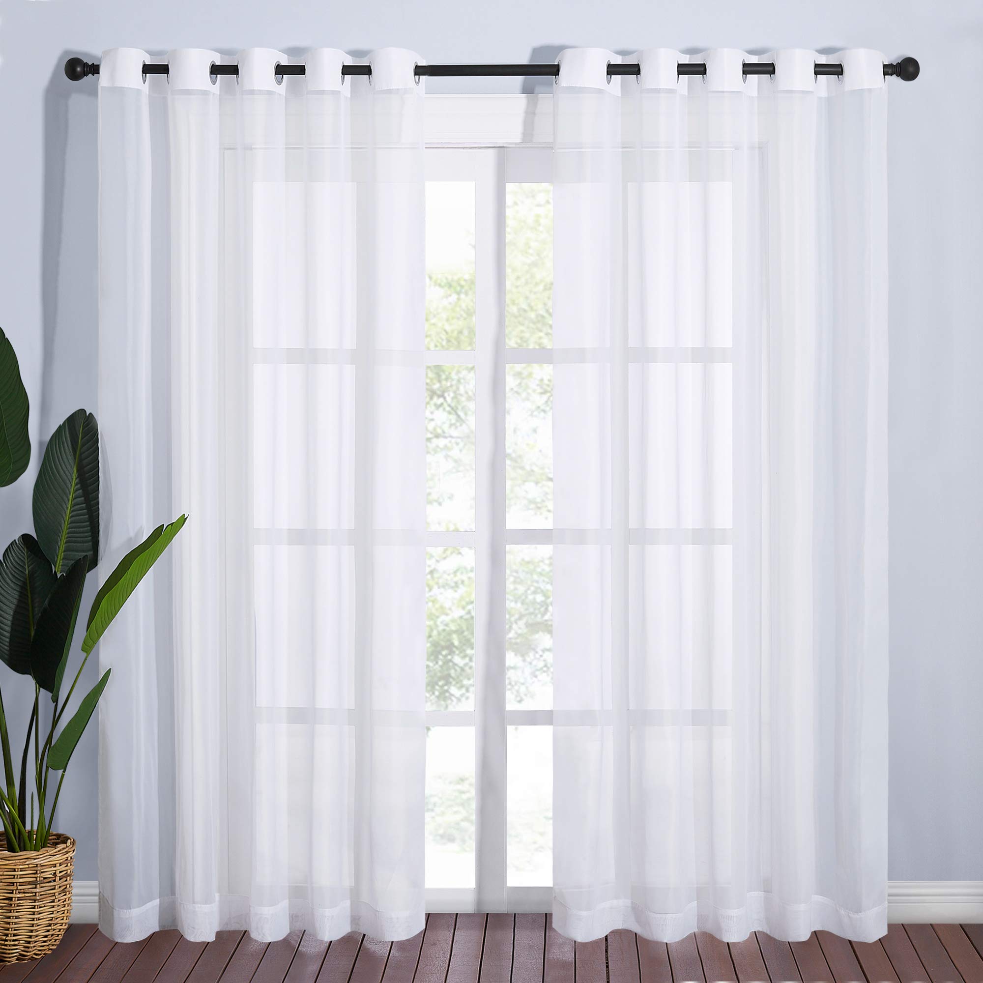 Nicetown Living Room Window Curtains Sheer Textured 84' Long, Grommet Casual Voile Sheer Airy Window Treatments For Sliding Doo