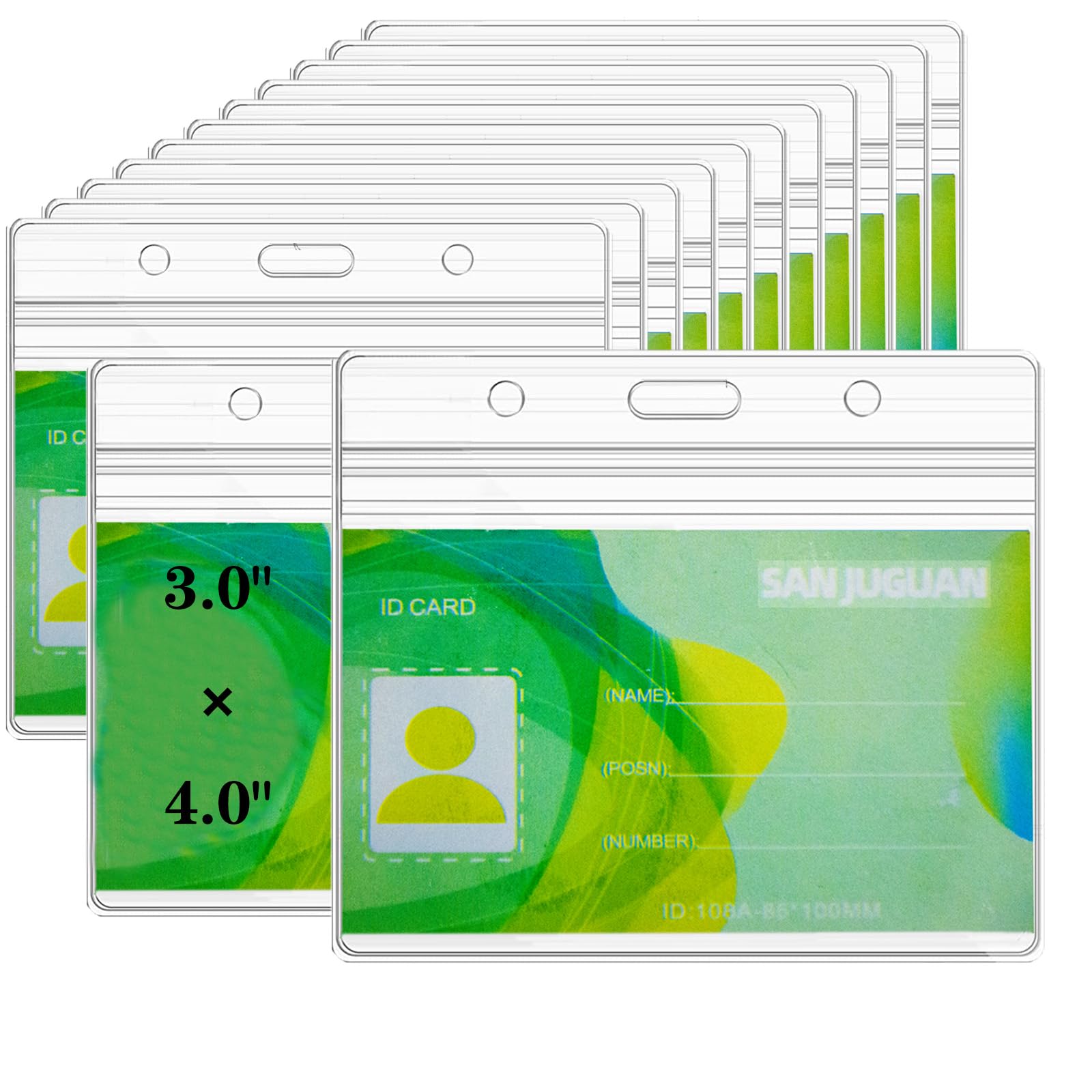 Sanjuguan 50-Pack Horizontal Id Badge Holders, 4 X 3 Inches - Waterproof Resealable Zip Type, Ideal Office Supplies For Safety