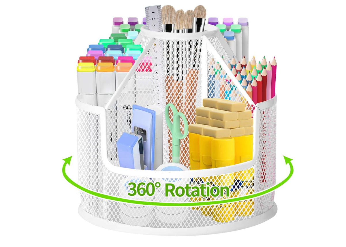Ruryeurt Rotating Desk Organizer, Metal Pen Organizer For Desk Mesh Pen Holder For Desk Office Desk Accessories Cute Office, Sch