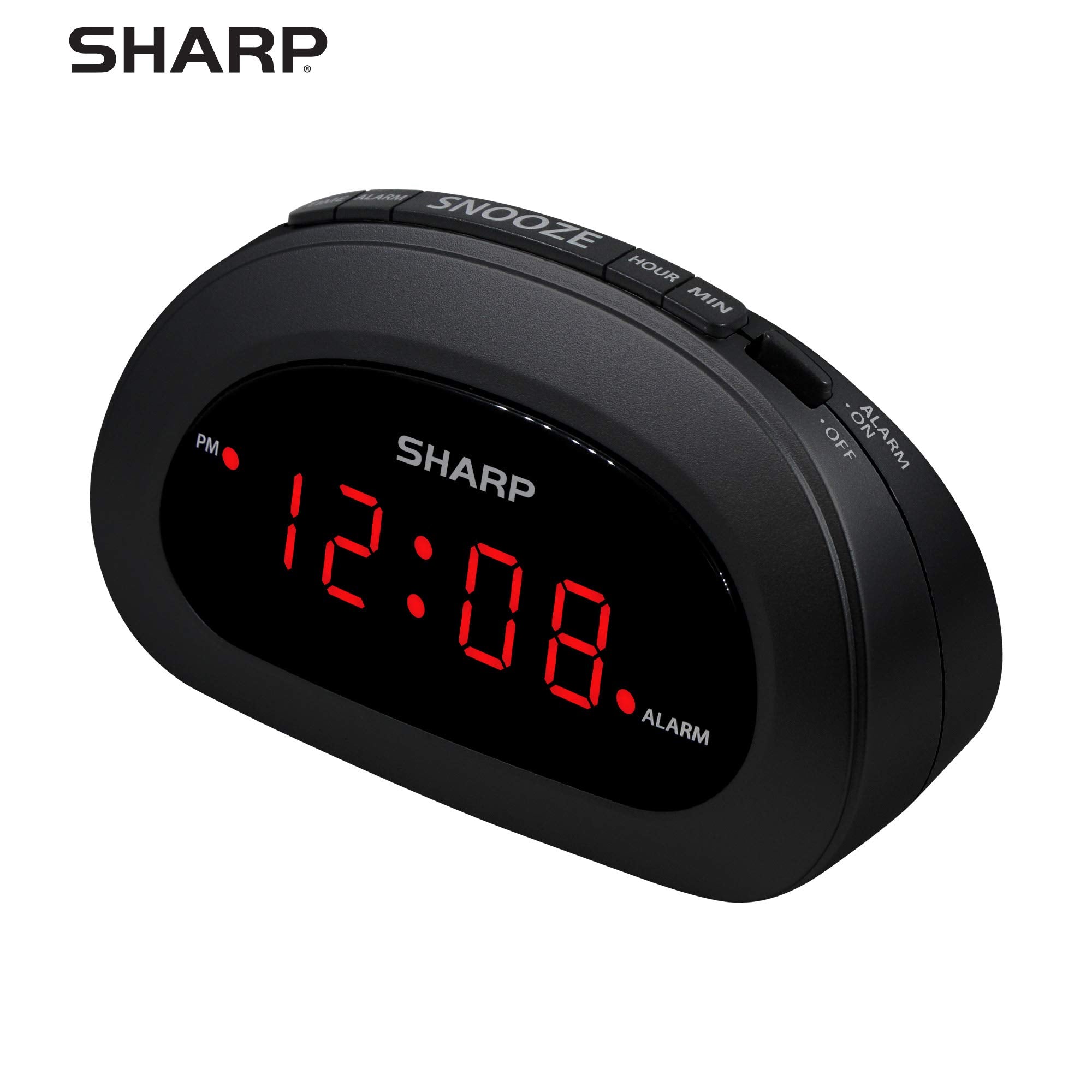 Sharp Small Digital Alarm Clock With Snooze And Battery Backup, Easy To Use Top Button Controls For Simple Use, Black Case With