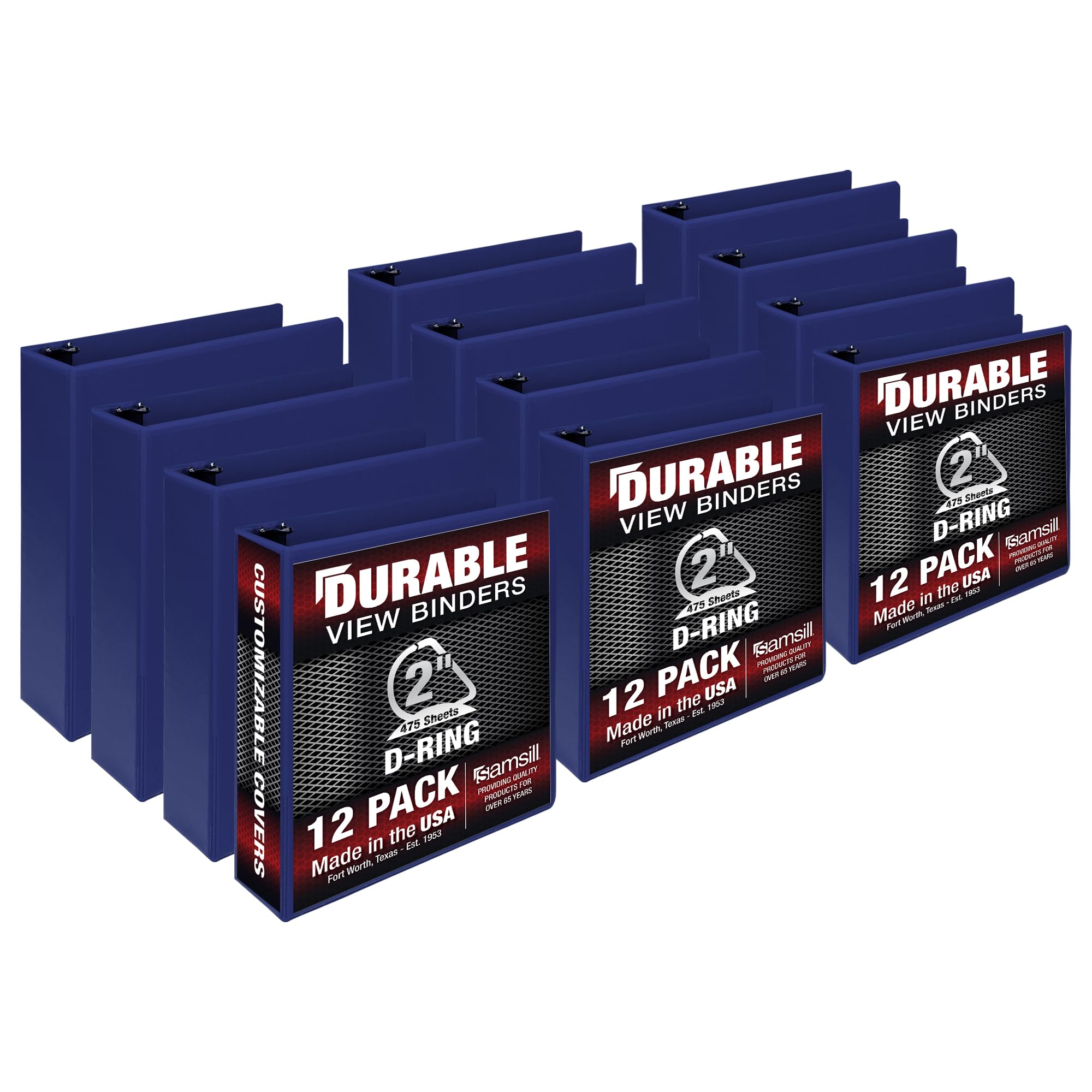 Samsill Durable 2 Inch, Made In The Usa, D Ring, Customizable Clear View, Blue, 12 Pack, Each Holds 475 Pages