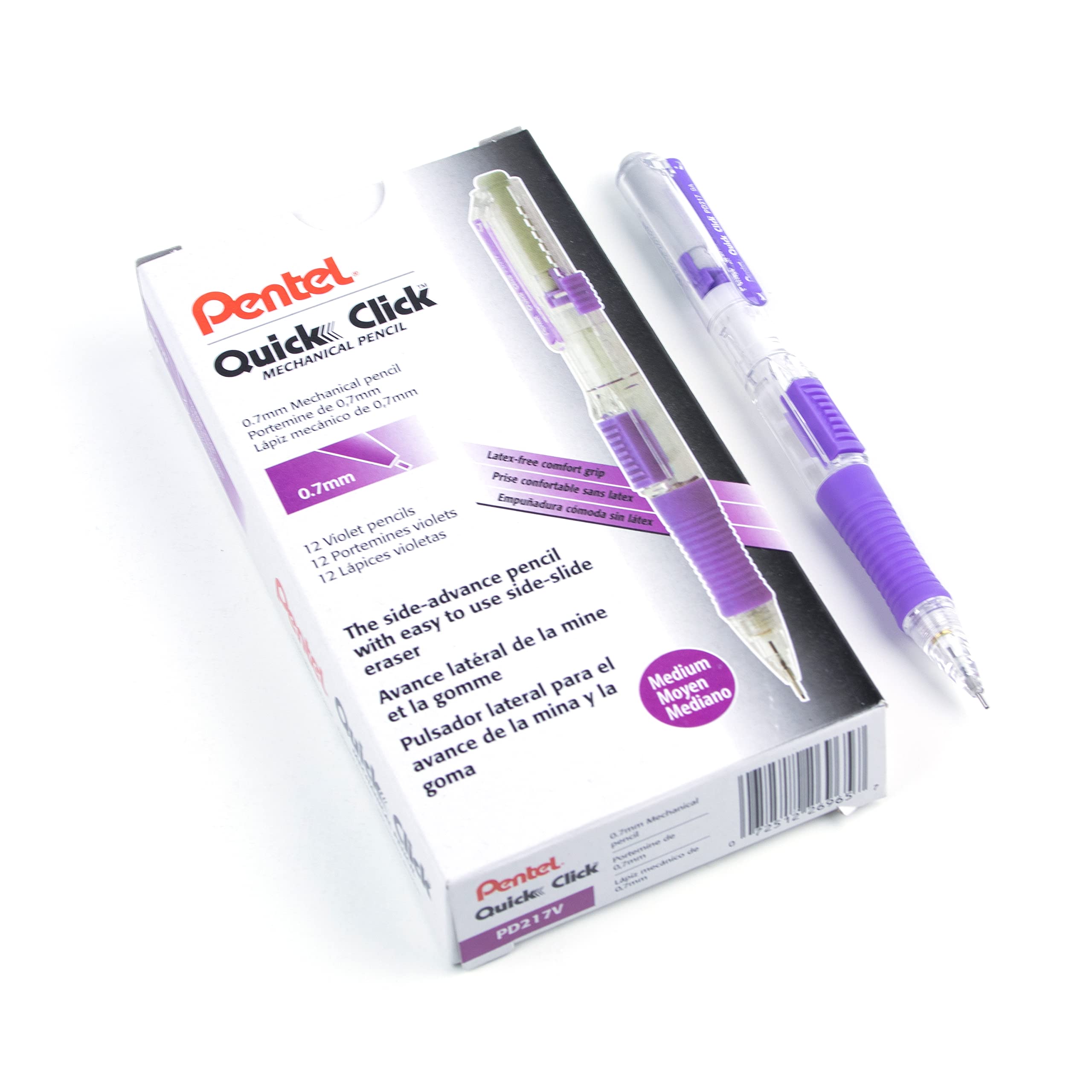 Pentel Quick Click Mechanical Pencil (0.7Mm), Violet Barrel, Box Of 12 Pencils (Pd217V)