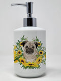 Caroline's Treasures CK2931SOAP Fawn Pug in Sunflowers Ceramic Soap Dispenser Hand Soap Dispenser Pump Bottles for Bathroom Kitc
