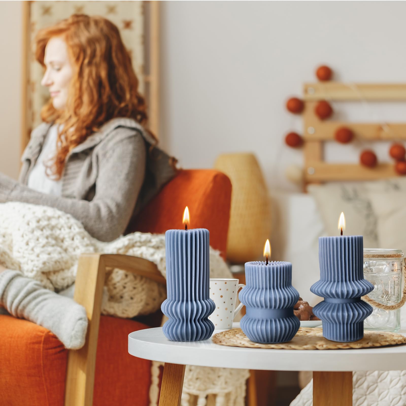 Mtlee 3 Pcs Small Ribbed Pillar Candles Scented Pillar Candle Tall Pillar Candle Soy Wax Aesthetic Candle 4.7, 4.2, 3.2 In Heigh