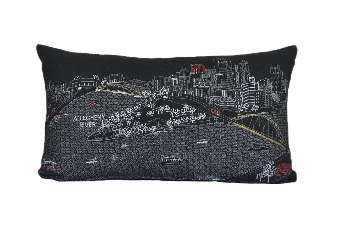 HomeRoots Grey 24' Black Pittsburgh Nighttime Skyline Lumbar Decorative Pillow