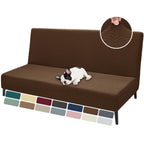 Znsayotx Armless Futon Covers Full Size (67'-82') Stretch Jacquard Sofa Bed Slipcovers, Striped Queen Futon Cover With Non-Slip Elastic Bottom, Soft Cozy Futon Mattress Cover Washable (Coffee)