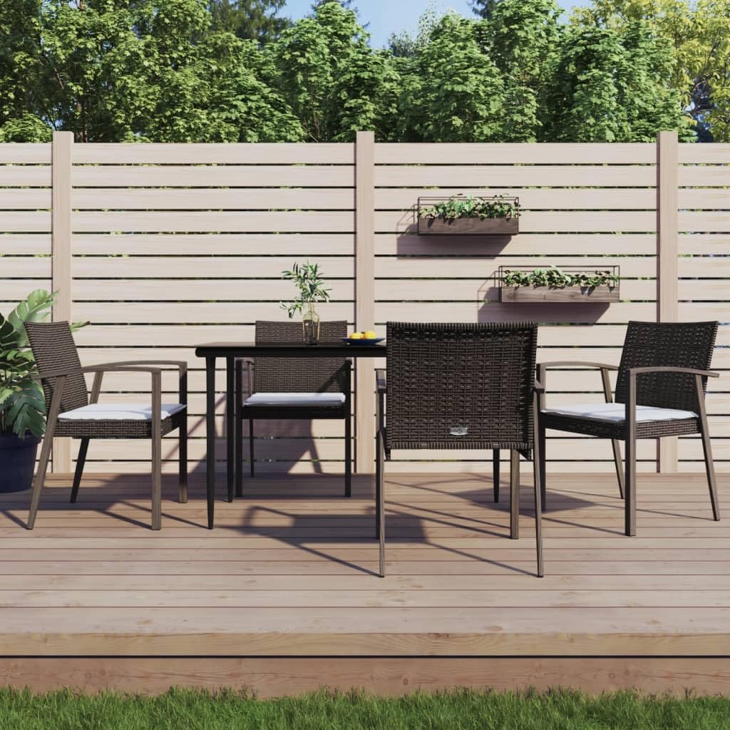 vidaXL Modern 5-Piece Patio Dining Set with Cushions, Poly Rattan and Steel for Garden or Patio, Weather-Resistant, Comfortable Seating with Armrests, Tempered Glass Tabletop