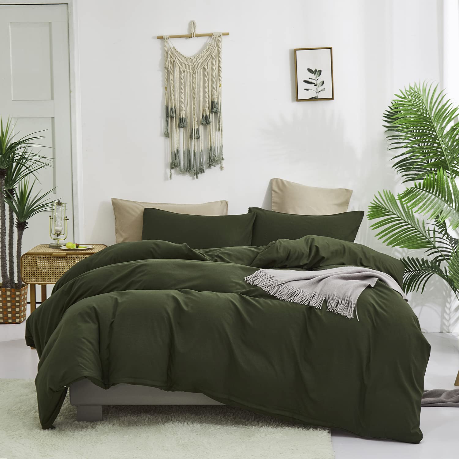 Karever Army Green Comforter Set King Olive Green Bedding Set Dark Green Comforter Set King Men Breathable Deep Green Bedding Se