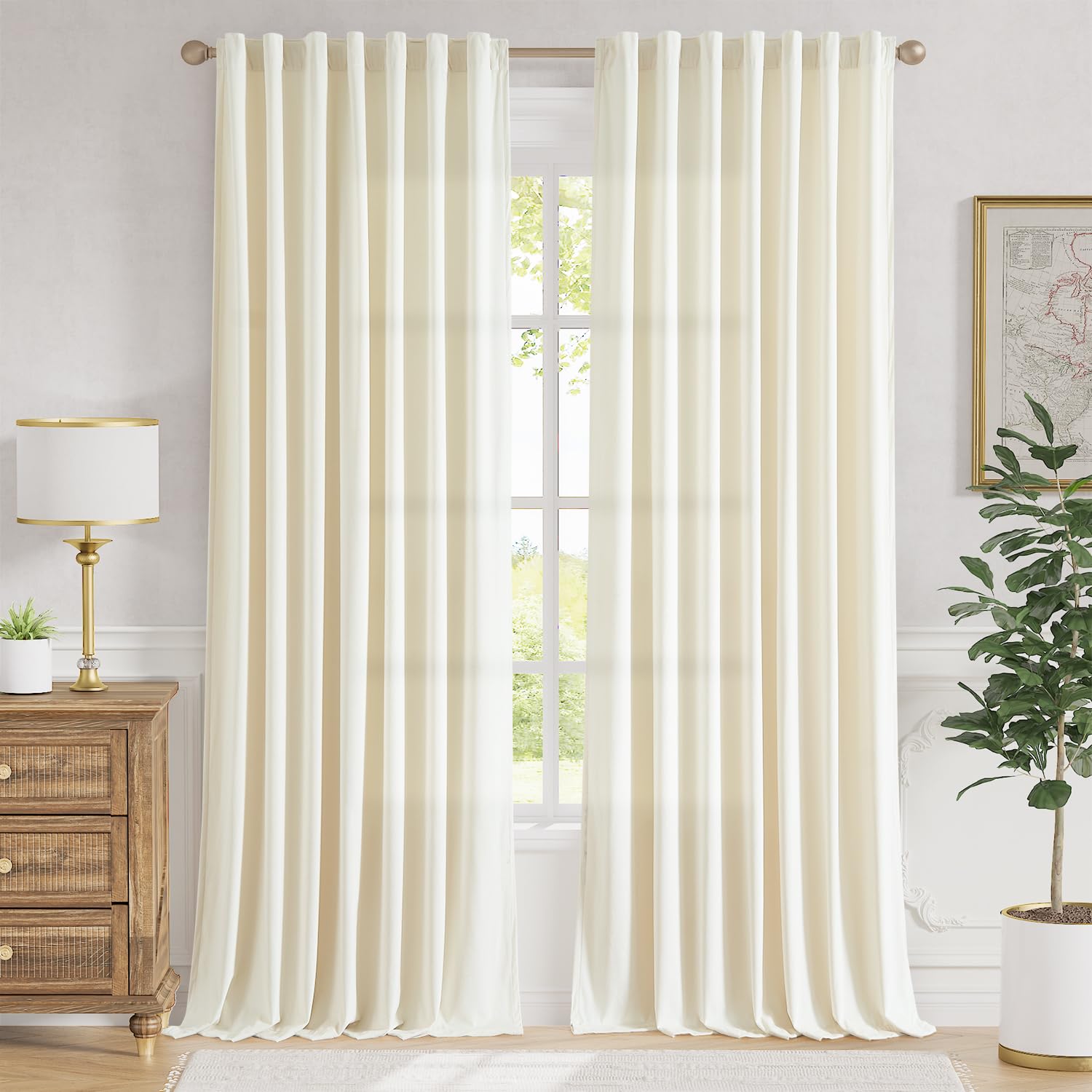 Lazzzy Velvet Ivory Curtains 96 Inches Long Thermal Insulated Drapes For Bedroom Living Light Filtering Window Treatments Back T