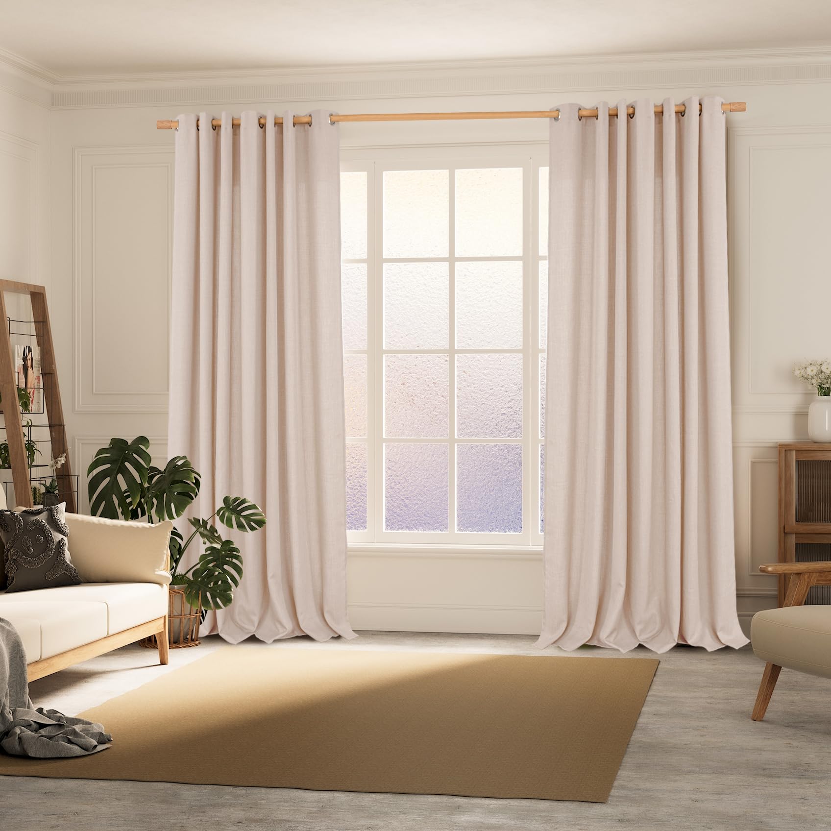 Bgment Faux Linen Curtains 95 Inches Long Set Of 2 Panels, Living Room Long Curtains Burlap Textured Thick Light Filtering Privacy Grommet Window Treatments, 52 X 95 Inch, Light Peach
